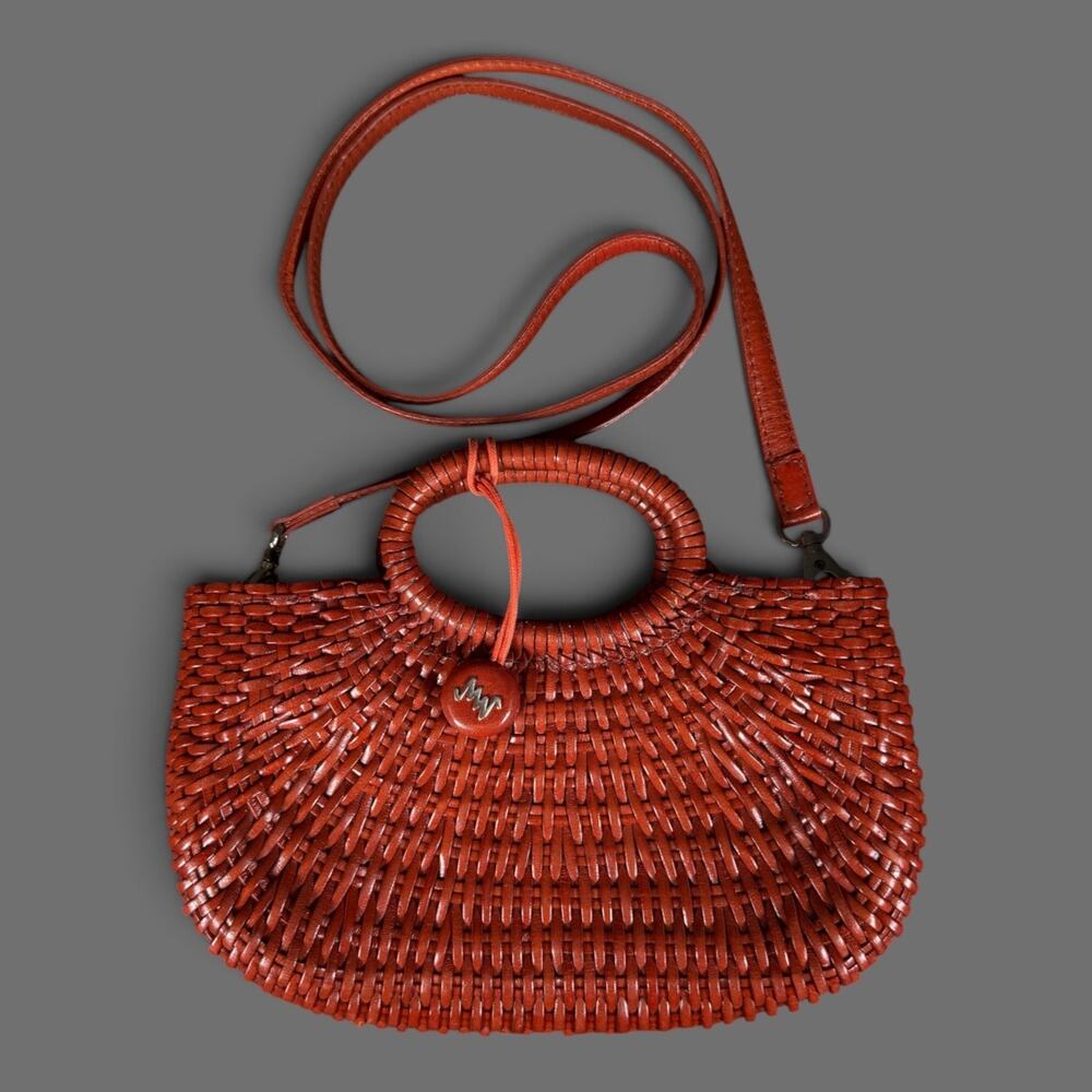 Monsac Original Brown Woven Leather Handbag Crossbody Shoulder Bag